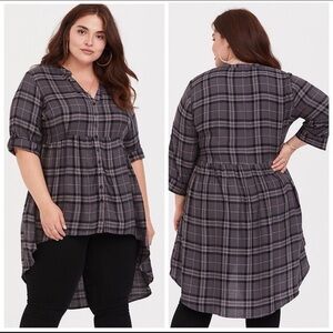 Torrid Gray Black Asymmetrical Button Down Top